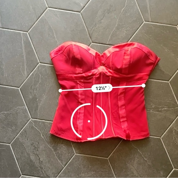 VTG Y2K 2000s Bright Cherry Red Satin Trim Silk Strapless Bustier Corset Top - Picture 8 of 8